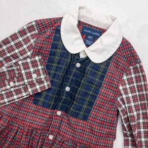 Ralph Lauren Plaid Patchwork Dress Toddler Girls 3T Red Mixed Tartan Cotton